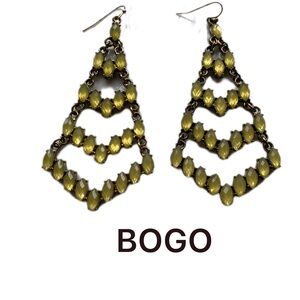 BOGO Green and Gold Chandelier Earrings on wire.